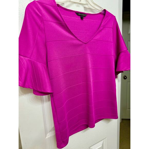 Banana Republic Bright Pink w. Textured Stripes, Ruffle 3/4 Sleeve Blouse - Sm - Picture 2 of 9